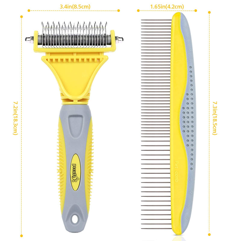 Pecute Pet Dematting Tool 2 Pack - Double Sided Undercoat Rake & Dematting Comb for Detangling Matted or Knotted Undercoat Hair, Great for Medium or Long-haired Dogs & Cats Yellow+Gray - PawsPlanet Australia