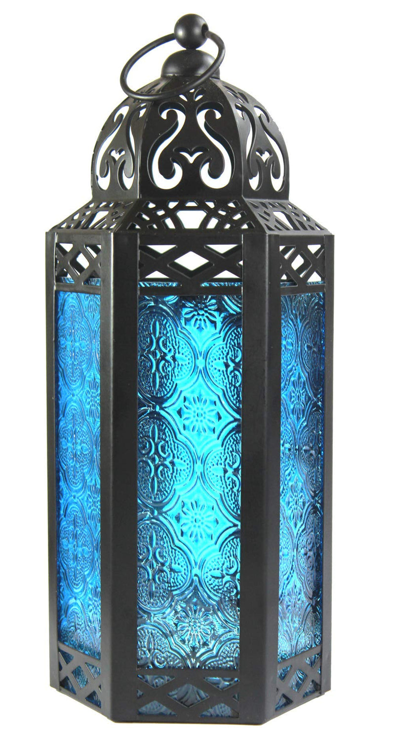 Vela Lanterns Decorative Candle Lanterns - Blue Glass, Medium 1 Unit - PawsPlanet Australia