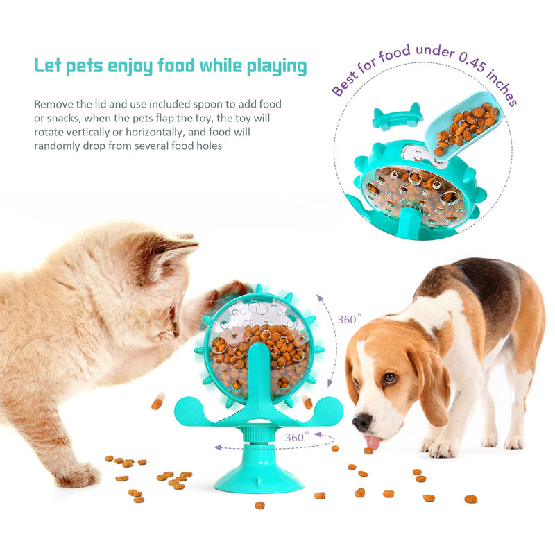 Icwin Dog Puzzle Toys,Cat Slow Feeder Windmill Treat Dispensing Dog Toys Powerful Suction Cup Dog Treat Toy Cat Puzzle Feeder Interactive Dog Toys Cat Toys Blue - PawsPlanet Australia