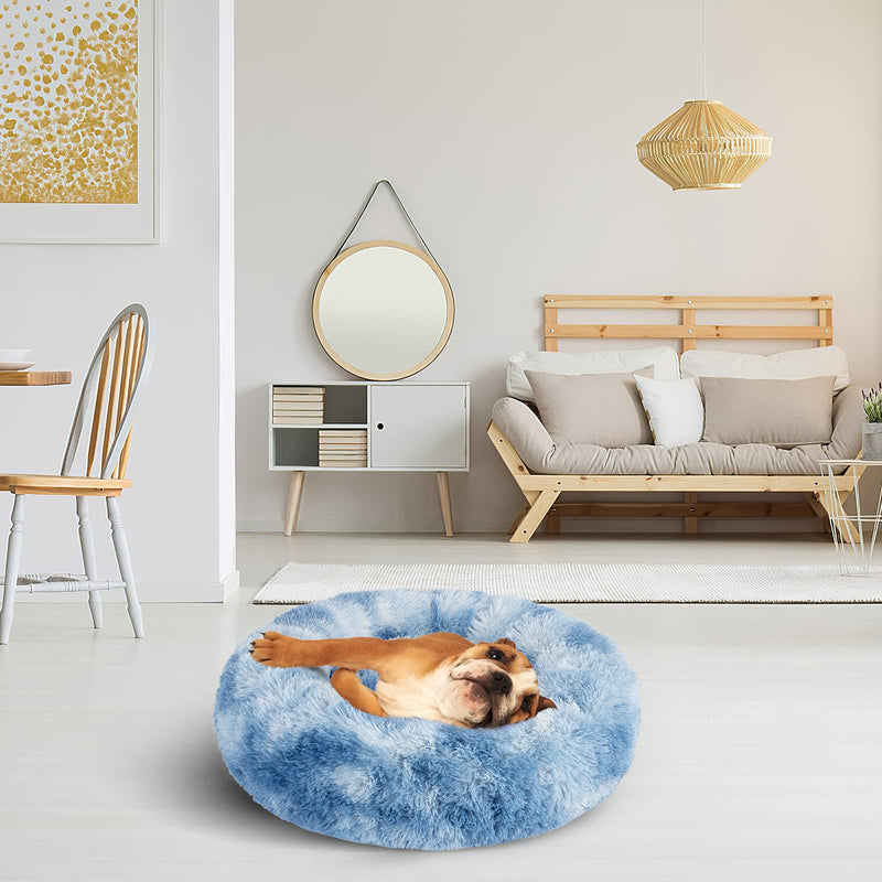 JOEJOY Dog Bed Cat Bed, Calming Orthopedic Pet Puppy Bed Donut Cuddler Machine Washable Ultra Soft Faux Fur for Small Medium Breed Dogs Cats 16inch for pet up to 5lb Blue - PawsPlanet Australia