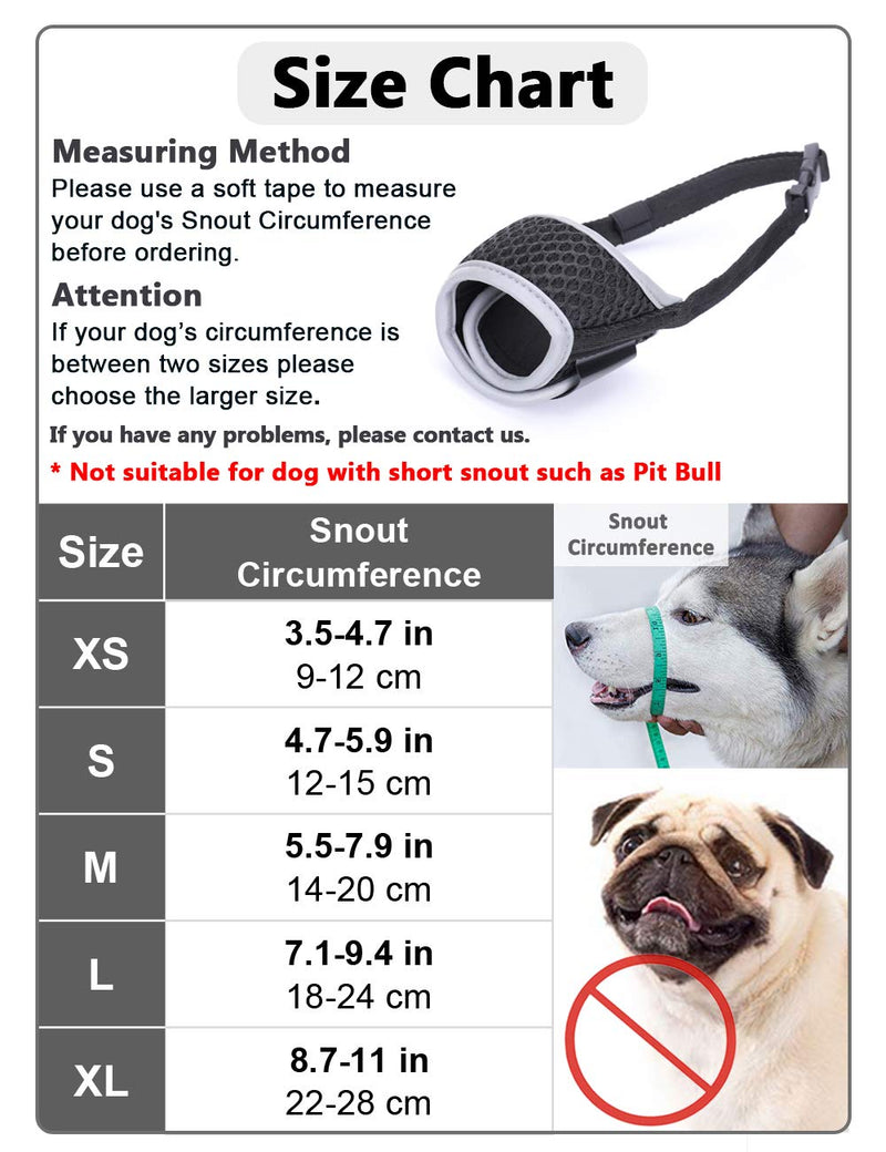 LUCKYPAW Dog Muzzle for Small Medium Large Dog to Prevent Biting Barking and Chewing with Reflective Strip Breathable Mesh and Adjustable Velcro XS Black - PawsPlanet Australia