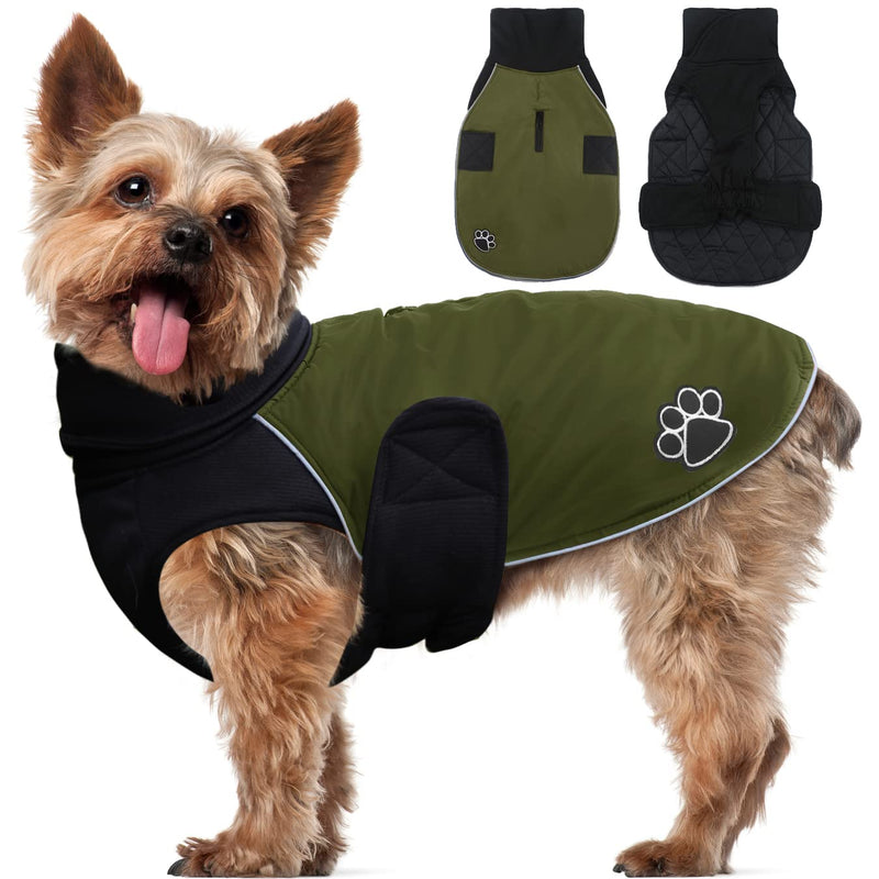 ALAGIRLS Reflective Dog Winter Coat, Winter Warm Waterproof Dog Snow Jacket, Reflective Dog Vest Pet Clothes for Small Medium Dogs Army Green LL (Chest Circumference: 55-68cm) - PawsPlanet Australia