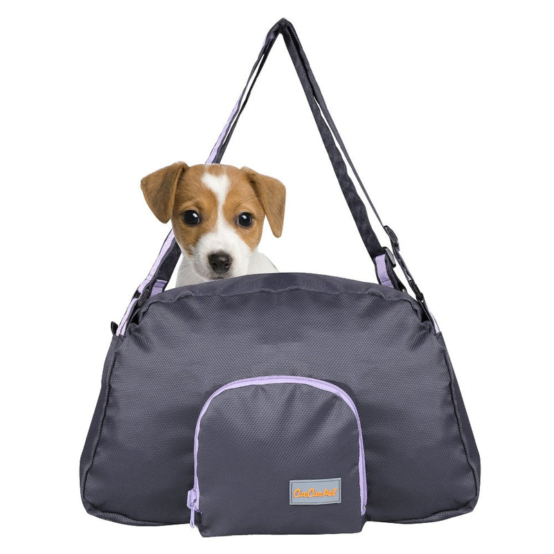 [Australia] - CueCue Pet Deluxe Foldable Expandable Pet Carrier Travel Bag, Black with Purple Trim 