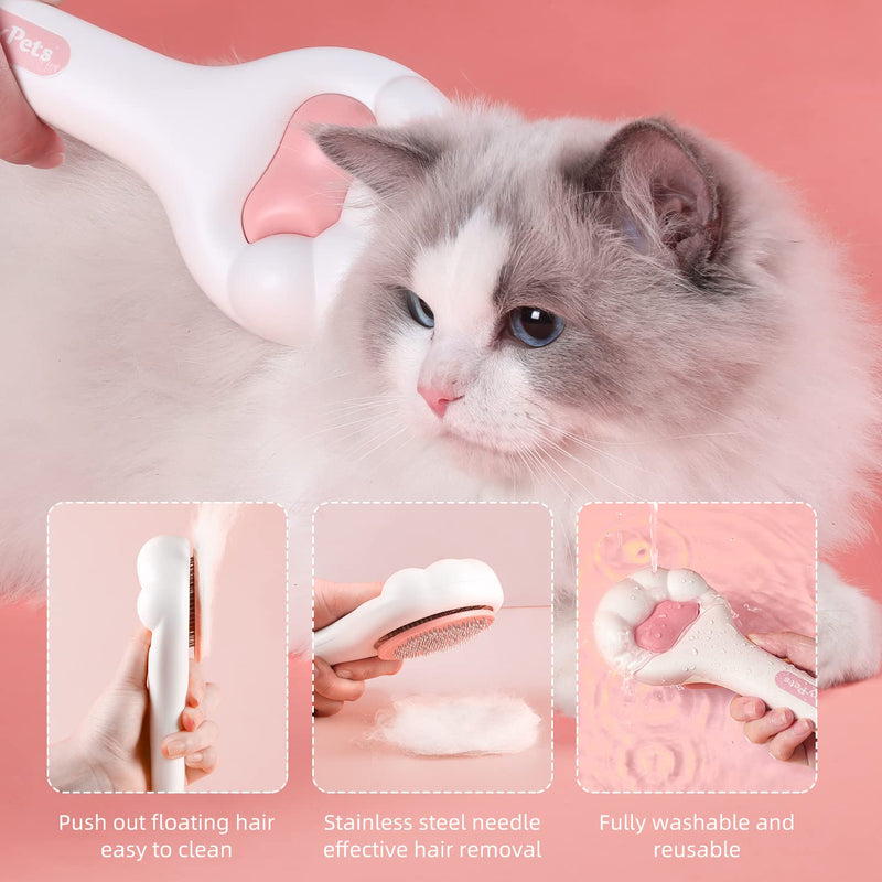Cat Brush for Shedding and Grooming, Self Cleaning Slicker Brush for Long Haired Cats, Small Dog Hair Shedding Brush for Puppy Kitten Massage Removes Loose Undercoat, Play Cat Comb - PawsPlanet Australia