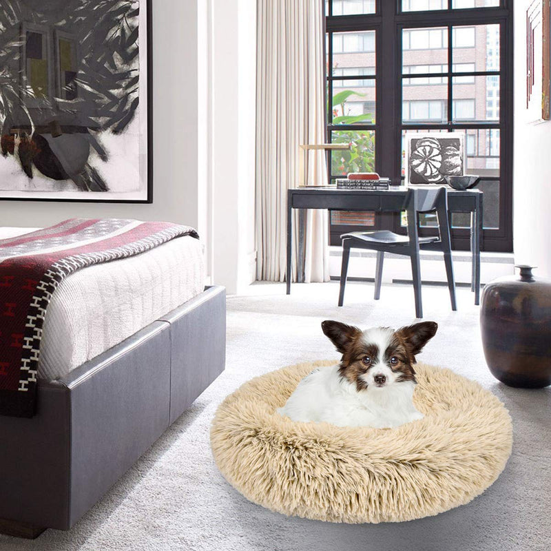 [Australia] - GASUR Dog Bed Cat Beds Donut, Soft Plush Round Pet Bed XS Small Medium Size Calming Bed, Self Warming Winter Indoor Snooze Sleeping Kitten Bed Puppy Kennel 16*16 Taupe 