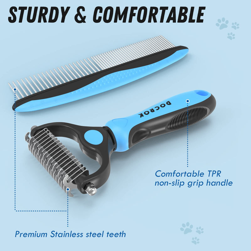 Dog Grooming Brush and Metal Comb, Undercoat Rake for Dogs Grooming Supplies Dematting Deshedding Brush for Shedding, Cat Brush Deshedder Brush Dogs Shedding Tool for Long matted Haired Pets, Blue - PawsPlanet Australia