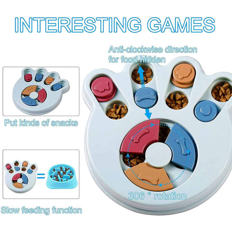 Dog puzzle toy - Slow Feeder - Interactive Training Toy Box - Creative Dog Smart Beginner, Improve Dog's IQ, Non-Slip Slow Feeder for Puppy Dogs Boredom(Blue) Paw print-Blue - PawsPlanet Australia