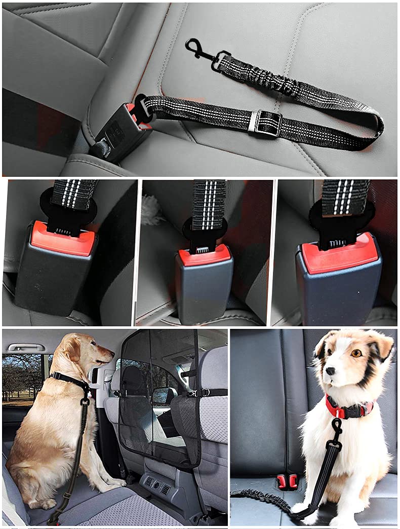 HIZOFY Dog Seat Belt for Car- Elastic Buckle Dog Car Seat Belts-Adjustable Dog Car Harness Seatbelt with Elastic Bungee Buffer- Car Seat Belt for Dogs Cats Pets in Car For Small Dogs & Puppies (Black) - PawsPlanet Australia