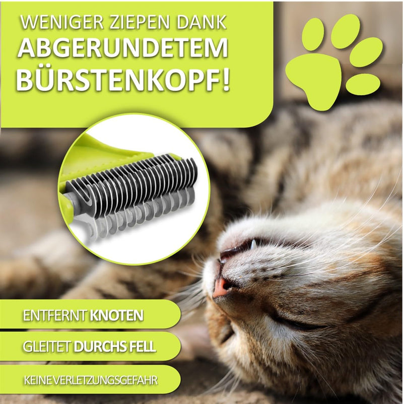 ORIENTPAW® professional cat brush set of 3 - cat care set - 100% comfort and hygiene thanks to rounded massage bristles - self-cleaning cat fur brush for short hair and long hair - undercoat brush for cats NATURAL GREEN - PawsPlanet Australia
