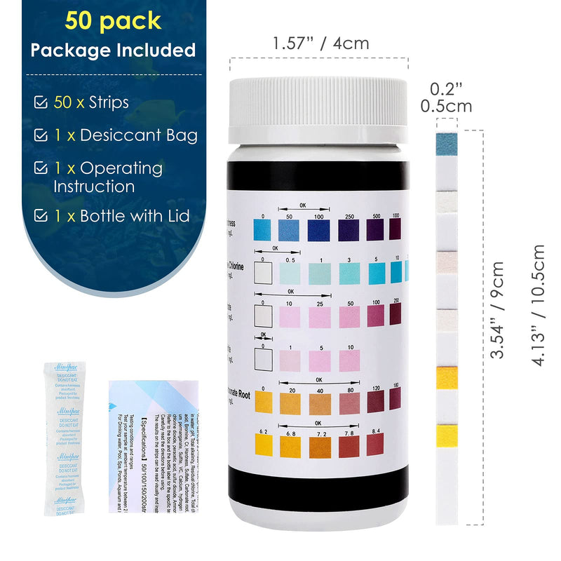 Lewondr Upgraded 6 in 1 Aquarium Test Strip, 50 Strips Test Hardness Free Chlorine Nitrate Nitrite Carbonate PH, Fish Tank Freshwater Saltwater Pond Test Kit Water Quality Fast Testing Strips - PawsPlanet Australia