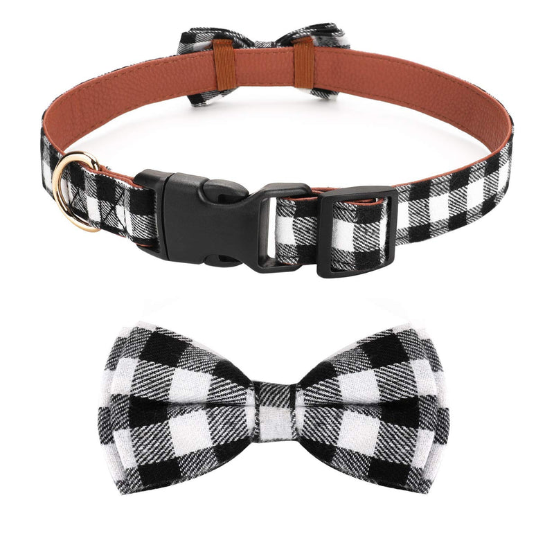 HAOPINSH Dog Bow Tie, Dog Cat Collar With Bow Tie Buckle Light Plaid Dog Collar for Dogs Cats Pets Soft Comfortable,Adjustable (S, Black) Small - PawsPlanet Australia