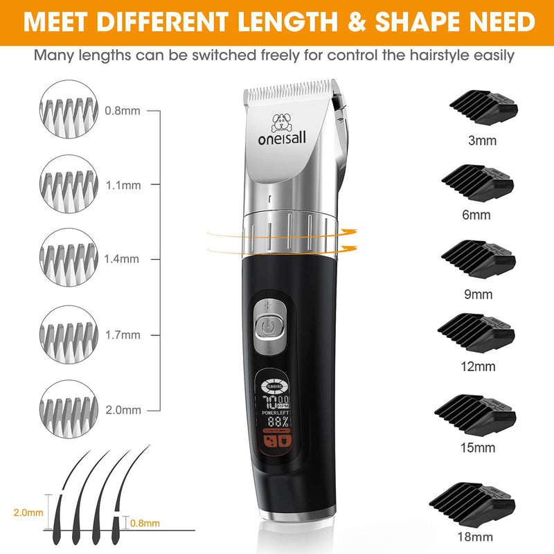 oneisall Dog Clippers,5-Speed Quiet Dog Grooming Kit,Cordless Low Noise Electric Pet Shaver Dog Hair Clippers,Professional Heavy Duty Trimmer with Wireless Rechargeable Stand Base for Dogs Cats Pets - PawsPlanet Australia