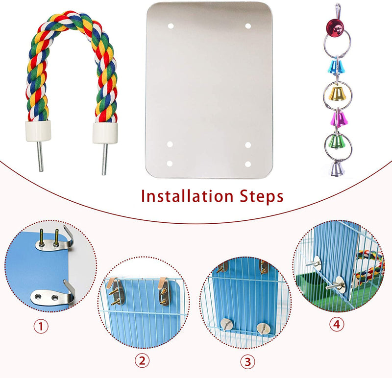 LOPERDEVE Bird Mirror with Rope Perch Bird Toys Swing Comfy Perch for Greys Amazons Parakeet Cockatiel Conure Lovebirds Finch Canaries 7 inch - PawsPlanet Australia
