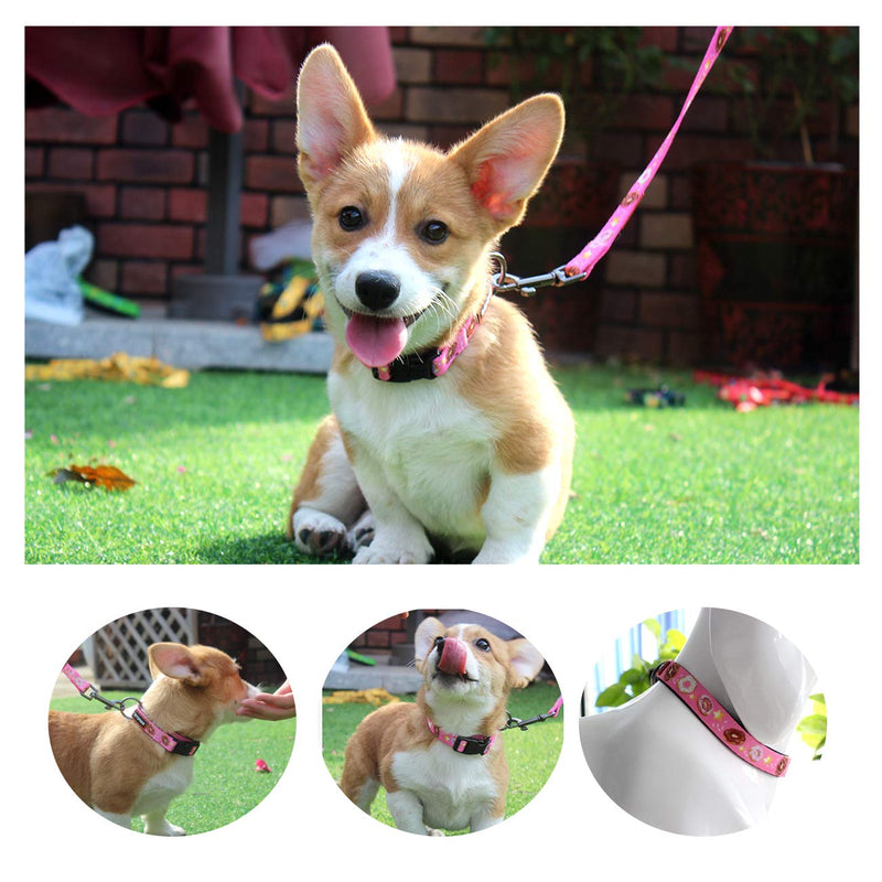 [Australia] - QQPETS Dog Collar Personalized Adjustable Basic Collars Soft Comfortable for Puppy Small Medium Large Dogs or Cats Outdoor Training Walking Running Pink Donut Pattern S 