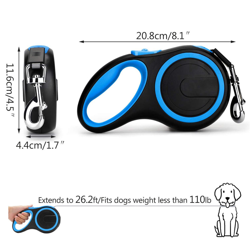 Segarty Retractable Dog Leash 26 Ft, Dog Retractable Leash for Small Medium Larger Dogs Up to 110 Lbs, One Button Break & Lock, 360 Tangle-Free, Heavy Duty Long Dog Lead for Training Running Walking Blue - PawsPlanet Australia