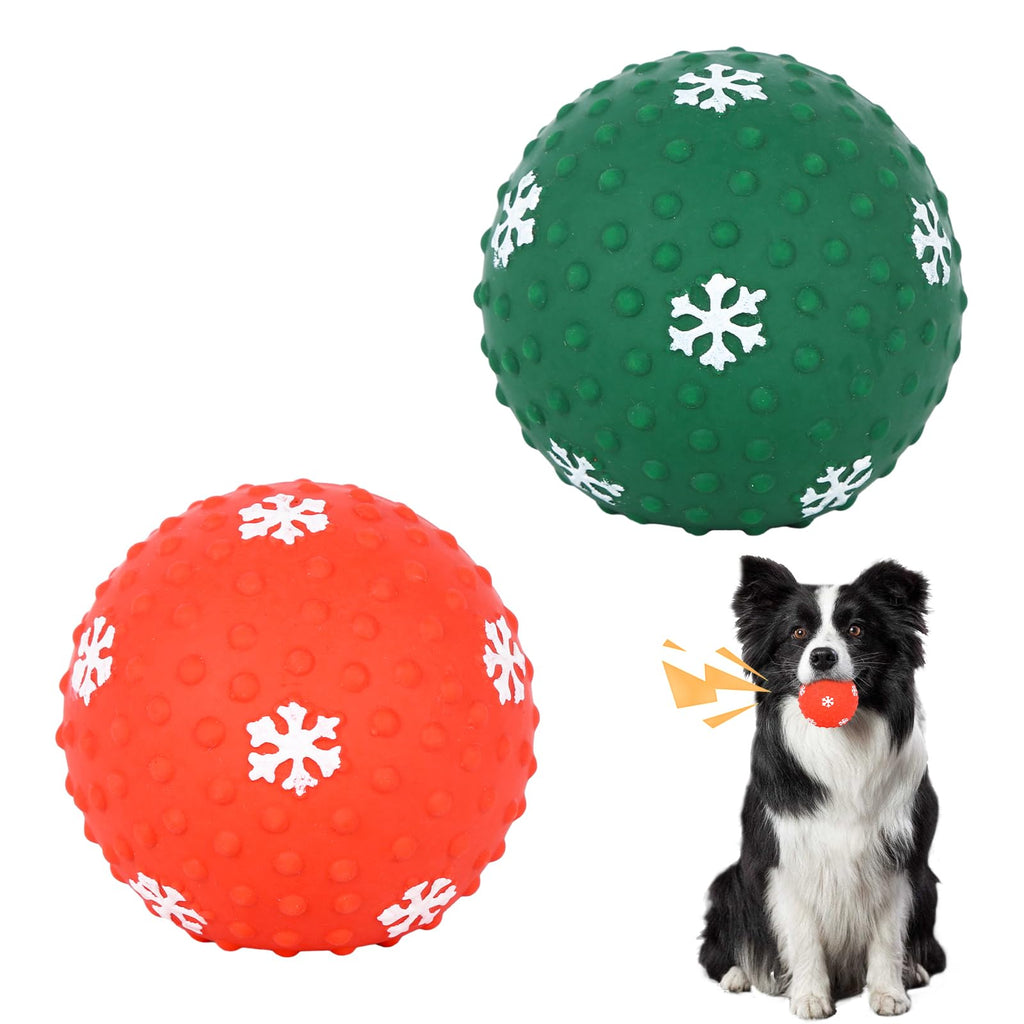 Pack of 2 Christmas Squeaky Latex Dog Toy Ball Christmas Rubber Squeaky Dog Chew Toy Interactive Squeaky Element for Pets, Throwing Toy for Small Medium Puppies - PawsPlanet Australia