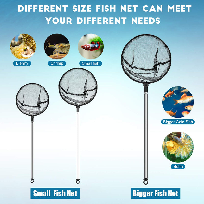 Sumind 3 Pieces Fine Mesh Round Aquarium Fish Net 3 Inch, 3.6 Inch and 5 Inch Fish Tank Net Fish Catch Net with Extendable 9-24 Inch Long Handle Fish Tank Aquarium Accessories - PawsPlanet Australia