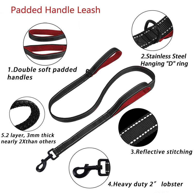 Ruiruao Double Dog Leads No Tangle Leash, Multifunctional Detachable Splitter Coupler Shock Absorbing Bungee Dual Padded Handle for 1 or 2 Medium Large Dogs with Waste Bag Dispenser Black and Red - PawsPlanet Australia