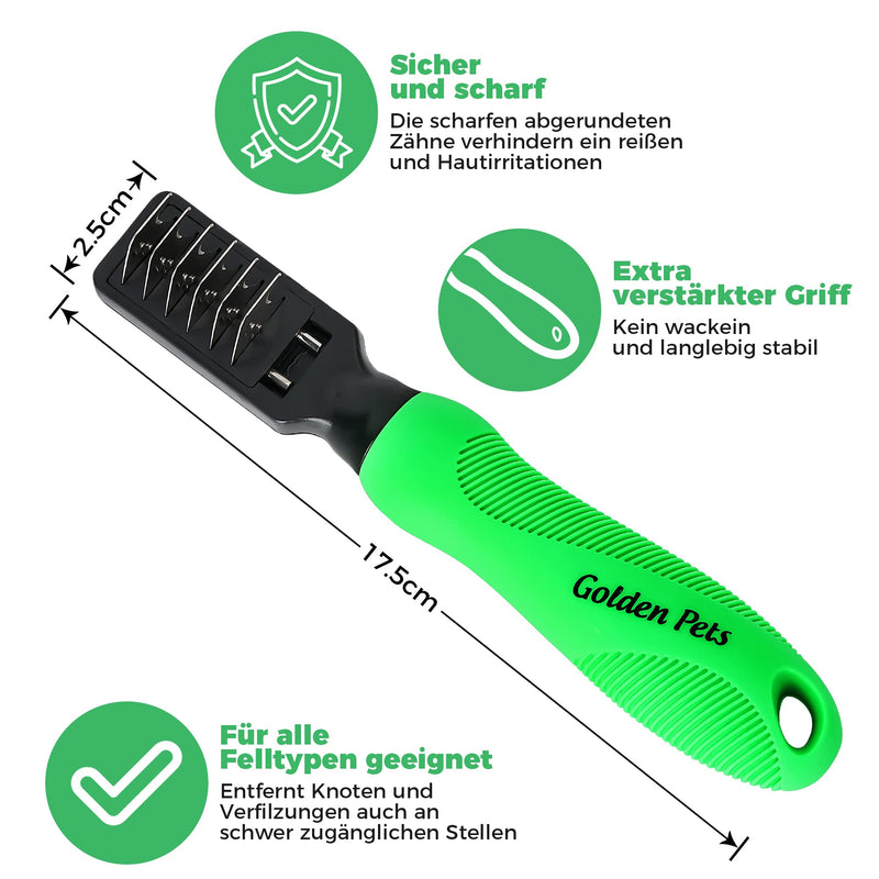 Golden Pets de-matting knife Removes knots and tangles from short to long-haired fur Suitable for small - large animals Rounded blade + free care manual - PawsPlanet Australia