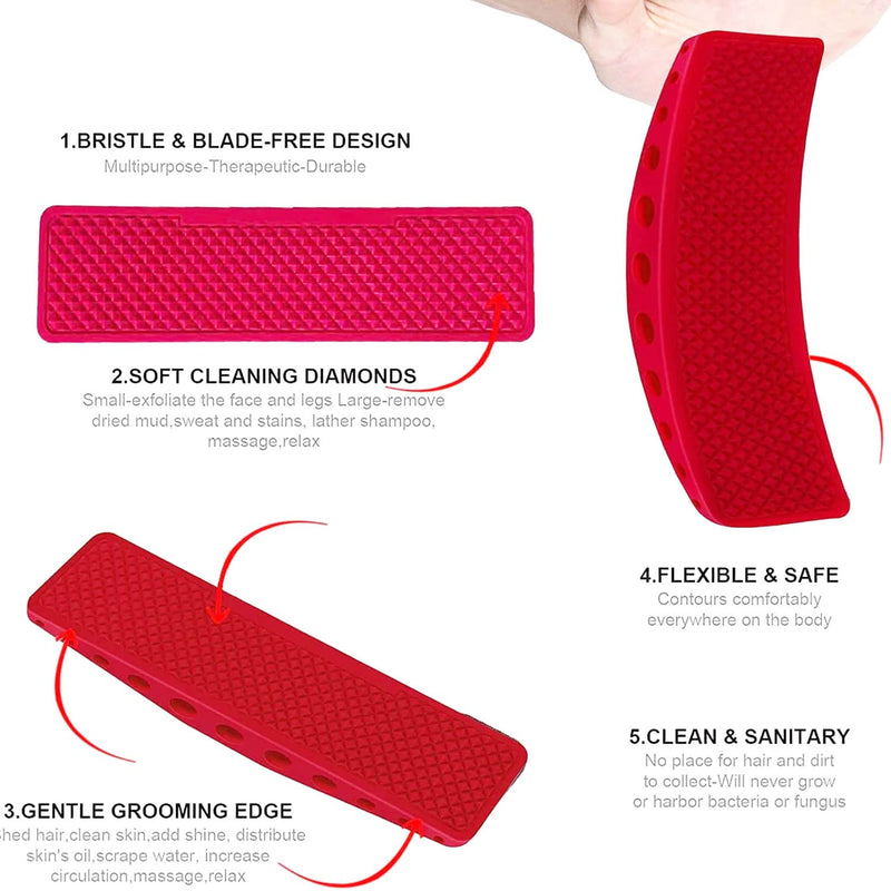 6 in 1 massage comb for horses, horse root brush 6 in 1, horse care brush, horse brushes for cleaning and massage, massage comb for horses pets, dog massage comb fur care red - PawsPlanet Australia