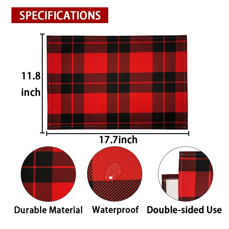 Buffalo Plaid Placemats Christmas Reversible Waterproof Cotton Linen Place Mats Red and Black Check Burlap Placemats for Home Holiday Xmas Table Decorations by Secarond,17.7" x 11.8",6 Pcs - PawsPlanet Australia