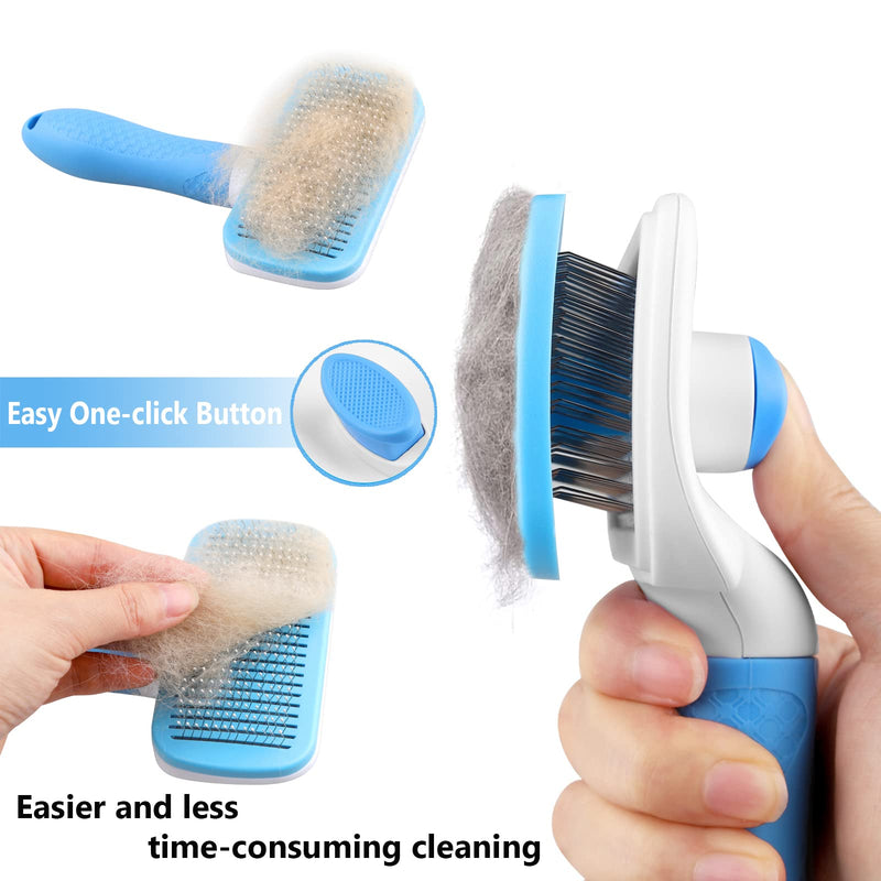 MEKEET Cat Dog Comb Brush, Dog Cat Grooming Comb Brush, Self Cleaning Slicker Dog Cat Brush, Grooming Comb Brushes Great for Long and Short Haired Cats & Dogs (Blue) Blue - PawsPlanet Australia