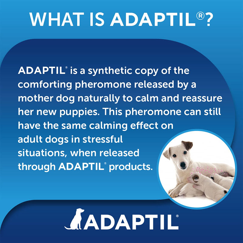 ADAPTIL Calm On-the-Go Collar, helps dogs cope with stress and anxiety related behavioural issues, Medium/Large Dogs & Calm 30 day Refill, helps dog cope with behavioural issues and challenges, 48ml Collar with Calm 30 day Refill, 48ml - PawsPlanet Australia