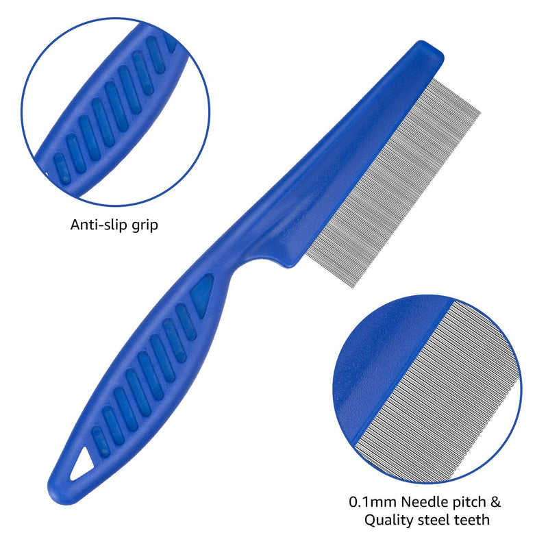 BENSEAO Flea Comb for Cats Dog Comb Lice Comb Metal Teeth Durable Tear Stain Dog Combs Remove Float Hair Combing Tangled Hair Dandruff Pet Comb Grooming Set 3 Pieces Add Storage Pouch (Blue) Blue - PawsPlanet Australia