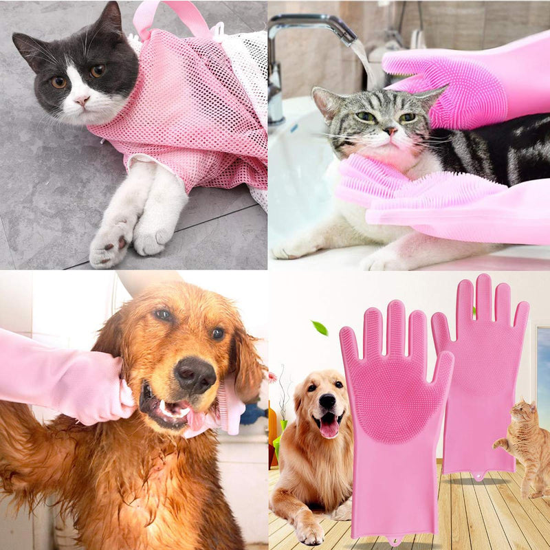 Cat Bathing Bag Set, Cat Grooming Shower Adjustable Multifunctional Pet Net Bag with Grooming Gloves Pet Nail Clippers, for Cats Dogs Bathing Nail Trimming Cleaning Tools - PawsPlanet Australia