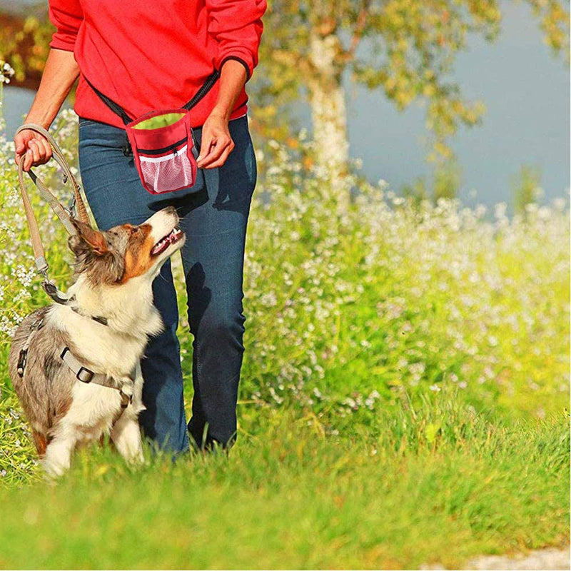 Yhuasia Puppy Walking Pouch, Pet Treat Bag, Dog Treat Bags, Puppy Dog Training Snack Bag, Dog Walking Bag, Built in Poop Bag Dispenser, for Pet Training Puppies Outdoor Walking Training (Red) - PawsPlanet Australia