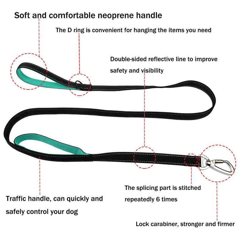 [Australia] - N C MONOBIN Dog Leash with 2 Soft Padded Handles - Traffic Handle for Extra Control, 6 FT Heavy Duty Reflective Leash for Training, Walking Lead for Large, Medium, Small Dogs 6FT Reflective Black 