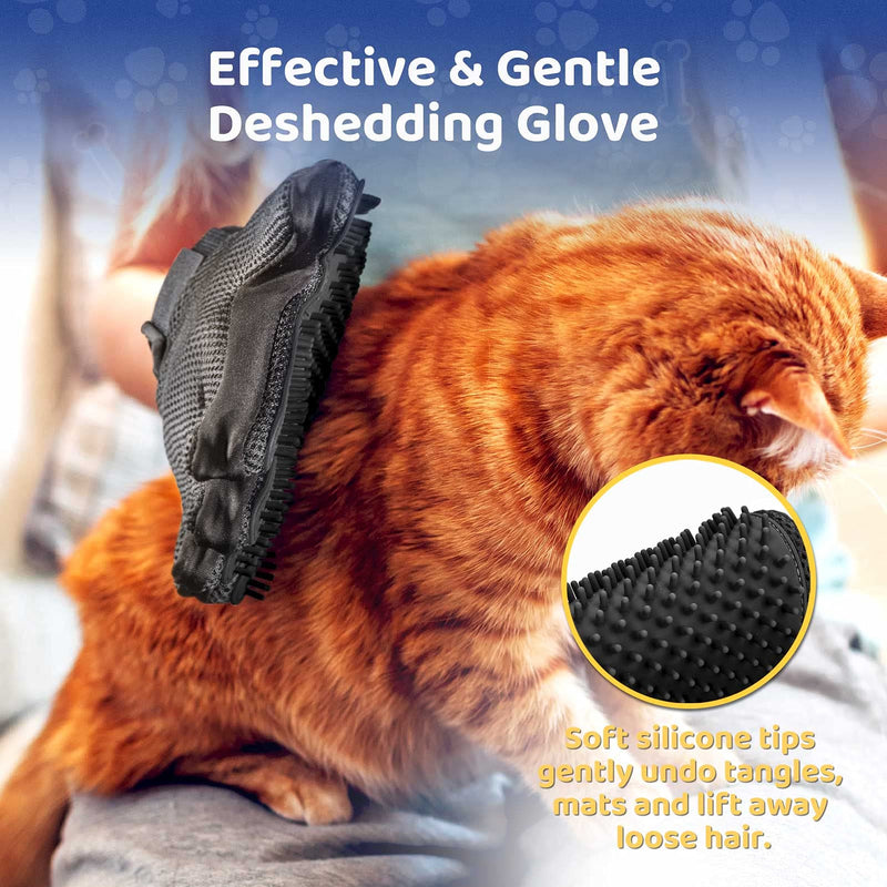 Pet Hair Remover Glove - Gentle Pet Grooming Glove Brush - Deshedding Glove - Massage Mitt with Enhanced Five Finger Design - Perfect for Dogs & Cats with Long & Short Fur - 1 Pack (Right-Hand) Black - PawsPlanet Australia