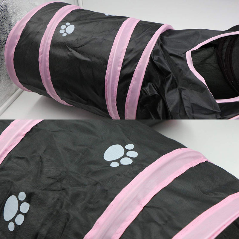 Way Cat Tunnel Play Toy - Y-shaped three-way tunnel tube, foldable, nozzle diameter 25 cm, pink + black, suitable for cats, puppies, rabbits and other small animals, easy to store. - PawsPlanet Australia