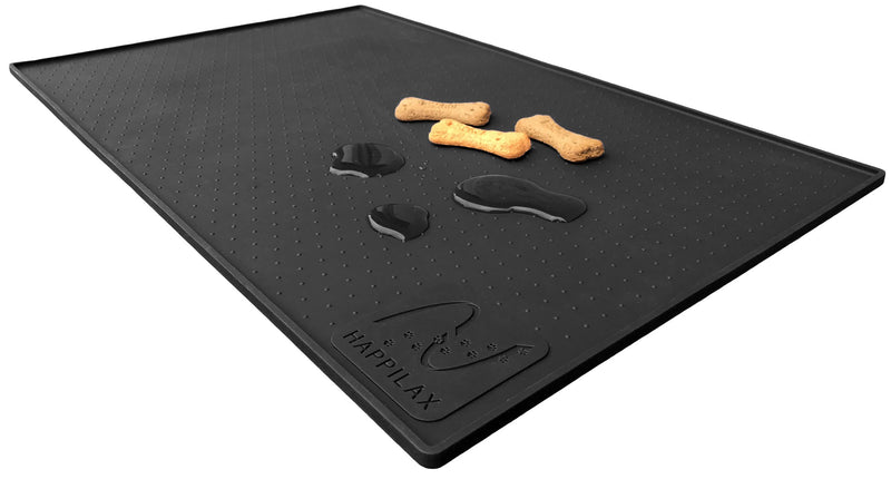 Happilax Silicone Feeding Mat for Dog, Puppy and Cat Food or Water Bowl, Black, Large 60 x 40 cm - PawsPlanet Australia