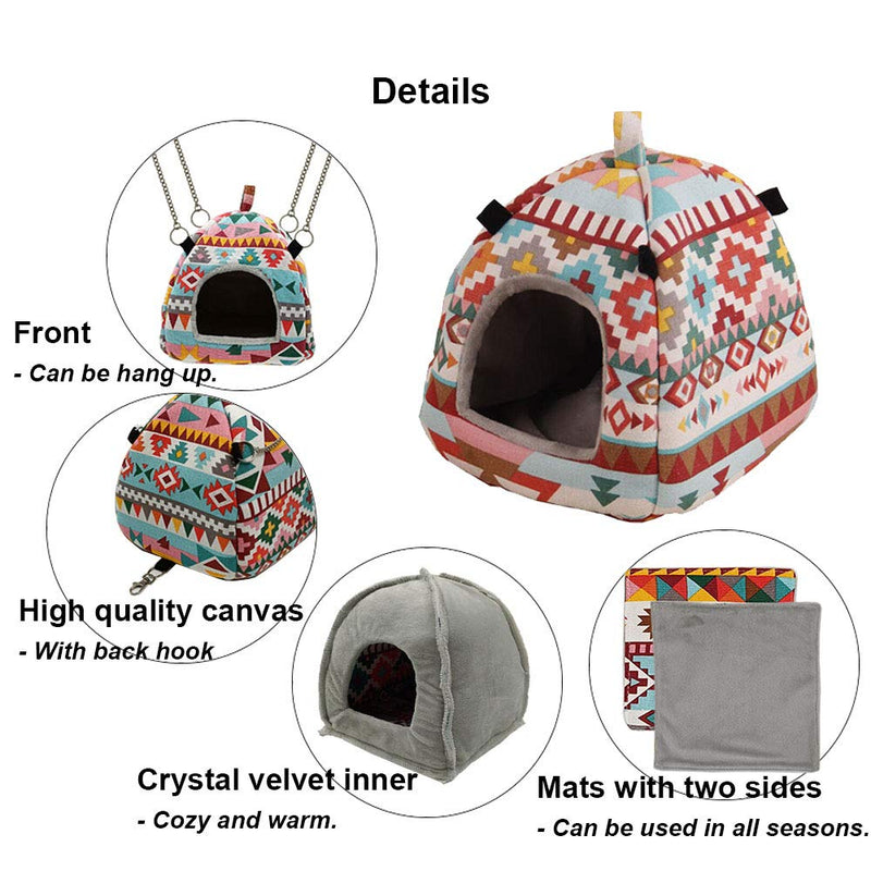 RIOUSSI Hamster Rat Guinea Pigs Bed Warm House Hideout Hanging Nest for Hedgehogs Squirrels Sugar Gliders Chinchillas Birds and Other Small Animals S - 5.5”x5.5” Ethnic - PawsPlanet Australia
