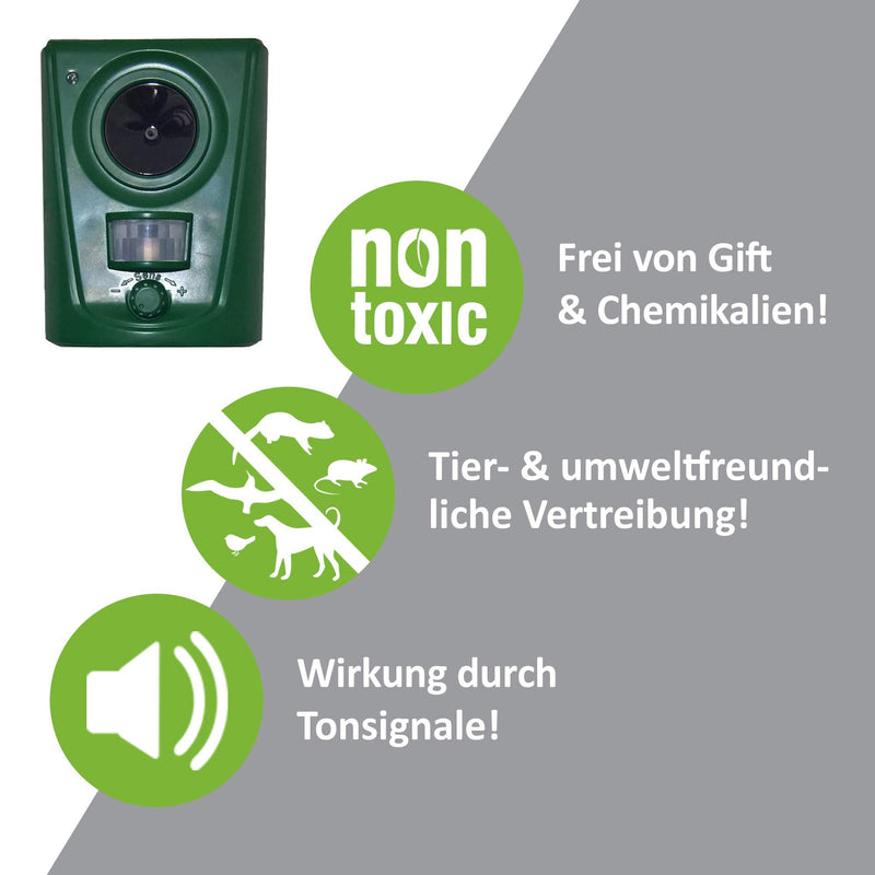 ISOTRONIC ultrasonic solar animal repeller, cat deterrent, marten deterrent up to 10m range, motion detector, weatherproof IP44, frequency 16-60 kHz (green) - PawsPlanet Australia