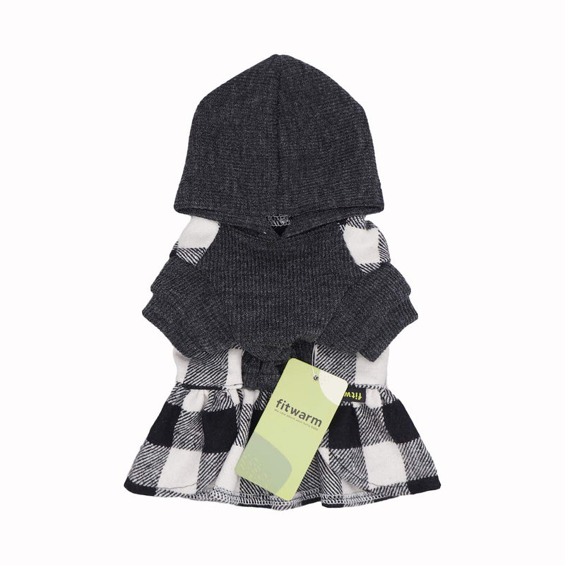 [Australia] - Fitwarm Knitted Plaid Dog Dress Hoodie Sweatshirts Pet Clothes Sweater Coats Cat Outfits Red S Black 