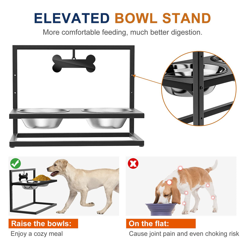 VavoPaw Elevated Dog Bowls with Marker, Adjustable Raised Stand Pet Feeder with Detachable Double Stainless Steel Bowls(23.66oz/700ml), Elevated Food & Water Dish for Medium & Small Dogs & Cats, Black - PawsPlanet Australia