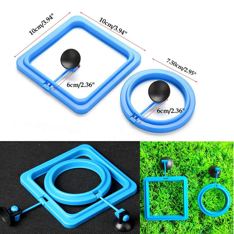 2 Pcs Fish Feeding Ring, Fish Safe Floating Food Feeder Circle Blue, with Suction Cup Easy to Install Aquarium, Square and Round Shape Fish Tank Towels - for Guppy, Betta, Goldfish, Etc. A blue - PawsPlanet Australia