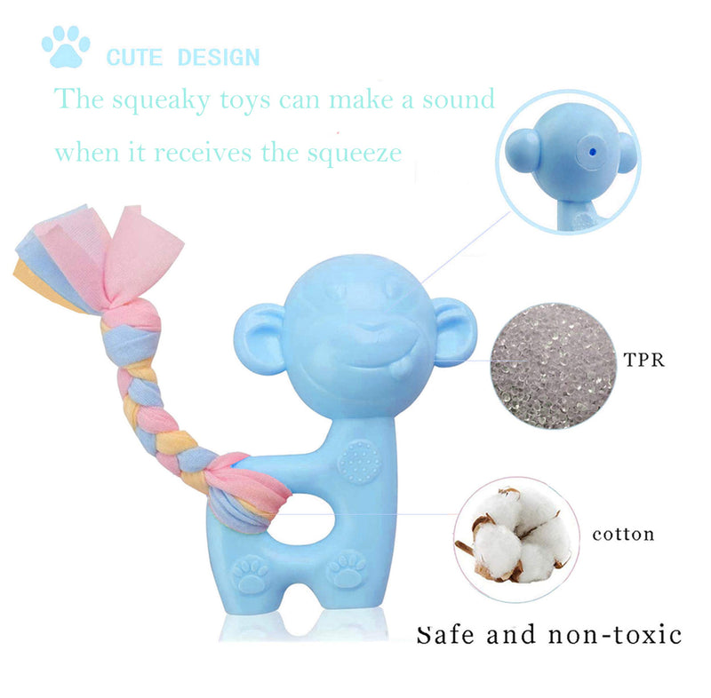 Ctsyuqoo Puppy Teething Cleaning Rope Toys Set Pink Cute Squeaky Dog Toy for Aggressive Chewers Washable Cotton and Rubber Rope Dog Toy (4pcs) Medium Blue - PawsPlanet Australia