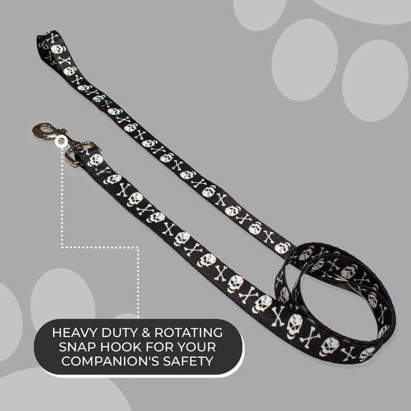 Perri’s Print - White Skulls on Black Leash, Dog Leash for Pets, Heavy-Duty Polyester Pet Leash, Durable Dog Leash Small - PawsPlanet Australia