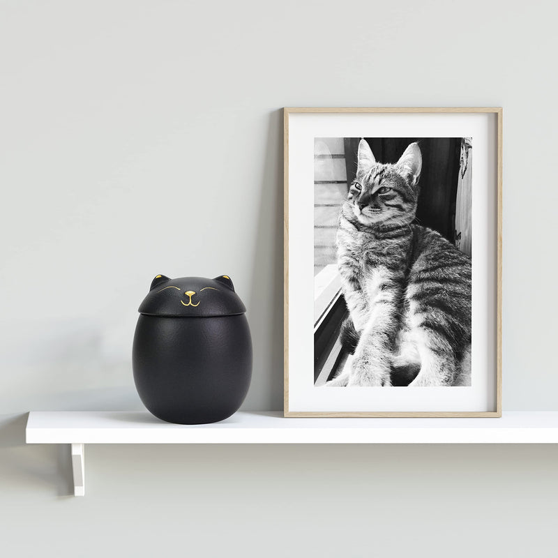 MEETPET Cat Urn Dog Urn Sized 3.2x2.9 and 4.9x4.25. A Smiley-Cat Pet Urn with a Memoria Card.Cat Urns for Ashes for Your Pet Small 12cu/in Black - PawsPlanet Australia