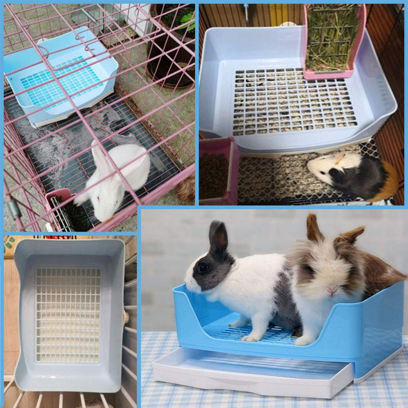 PINVNBY Large Rabbit Litter Box Bigger Pet Litter Pan Trainer with Drawer Corner Toilet Box for Adult Guinea Pigs Chinchilla Ferret Hedgehog Small Animals Blue - PawsPlanet Australia