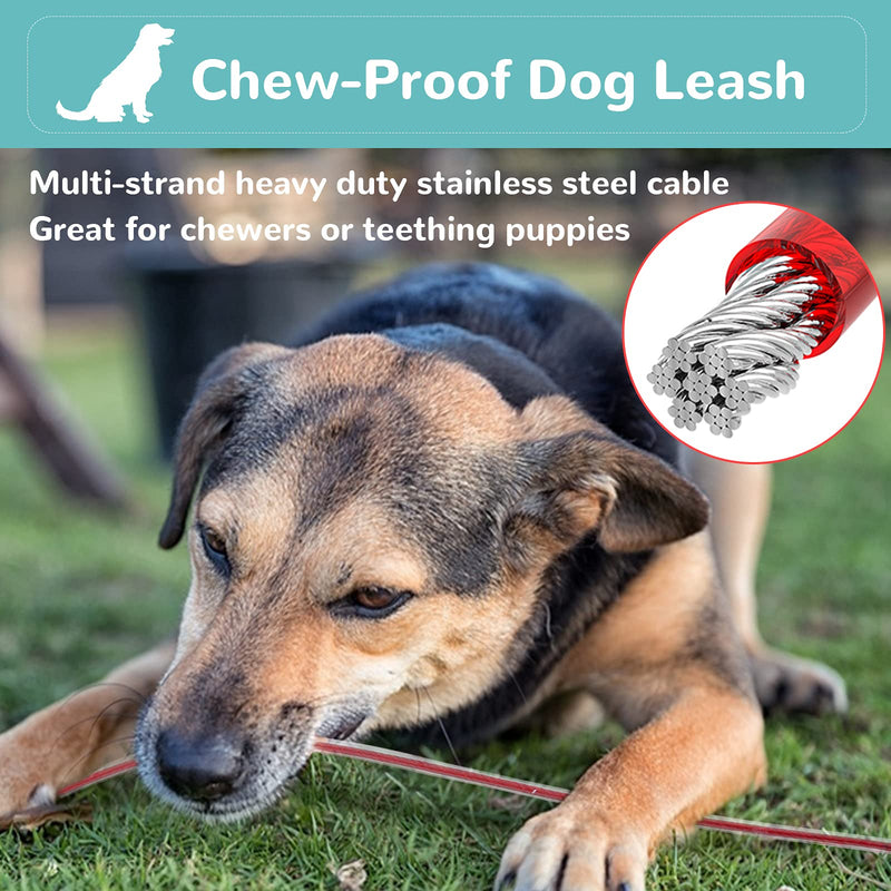 NOTOYAYA Chew Proof Dog Leash No-Tangle Steel Cable Dog Leash with Comfy Foam Handle Waterproof & Easy to Clean Dog Training Leash Super Strong and Durable Dog Leash for Chewers or Teething Puppy 3ft Red - PawsPlanet Australia