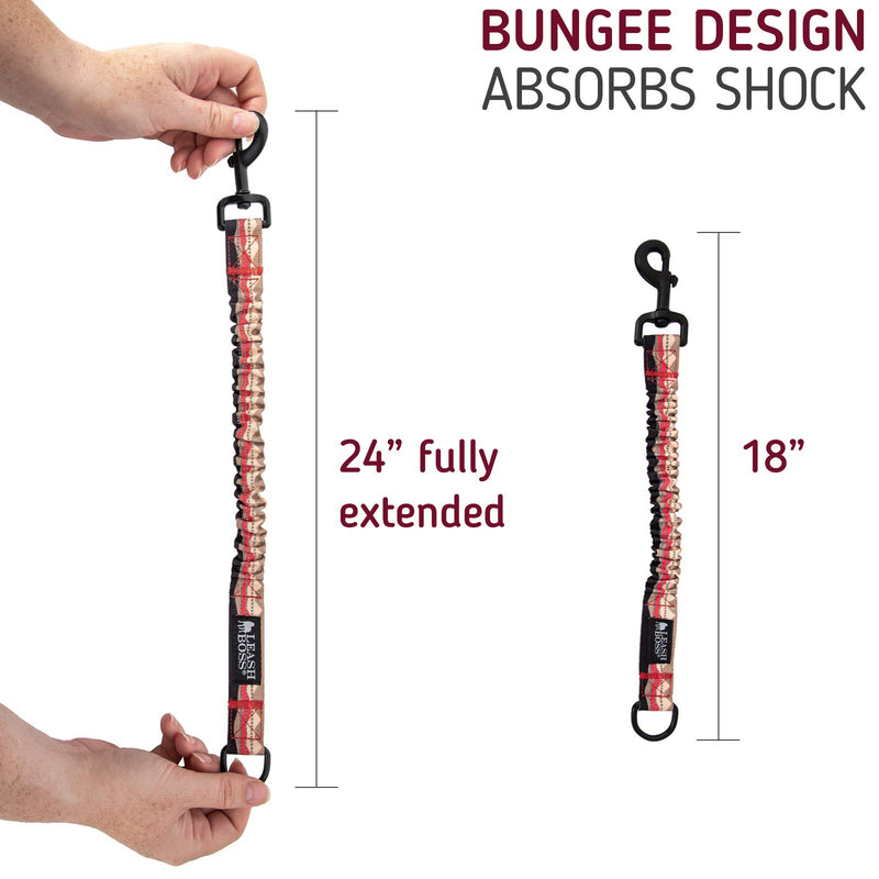 Leashboss Pattern Bungee Leash Extension, 18" Shock Absorbing Lead Extender, Pattern Collection 18 Inch Beige/Red - Mountain - PawsPlanet Australia