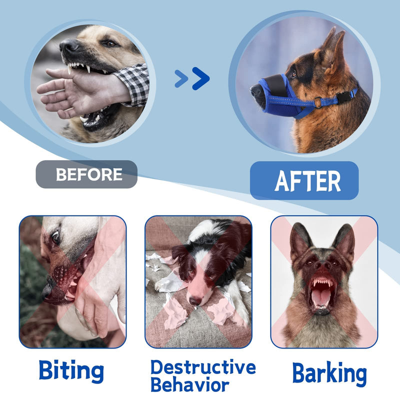 Dog Muzzle, Soft Muzzle for Medium Large Sized Dog to Anti and Prevent Biting Barking Chewing, Air Mesh Large No Barking Muzzle with Reflective & Adjustable Strap for Medium Large Sized Dog(Blue-L - PawsPlanet Australia