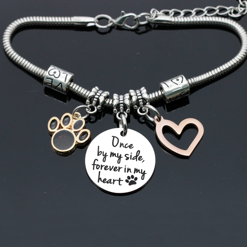 Maxforever Memorial Gifts, Loss of Pet Memorial Bracelet, Once by My Side Forever in My Heart, Memory of Family Pet Dog Cat Charm Bracelet - PawsPlanet Australia