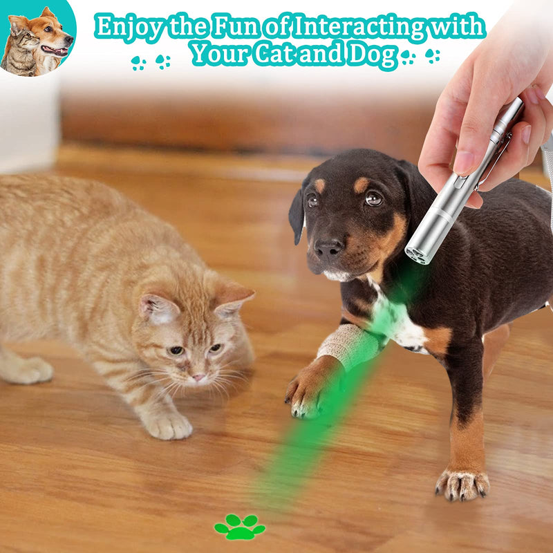 Generic 2 Pack Laser Pointer Cat Toys for Indoor Cats - Red & Green Cat Laser Pointer, Cat Laser Toy Rechargeable, Interactive Kitten Toys with 3 Modes and 10 Patterns, cat laser pointer-011, silver - PawsPlanet Australia