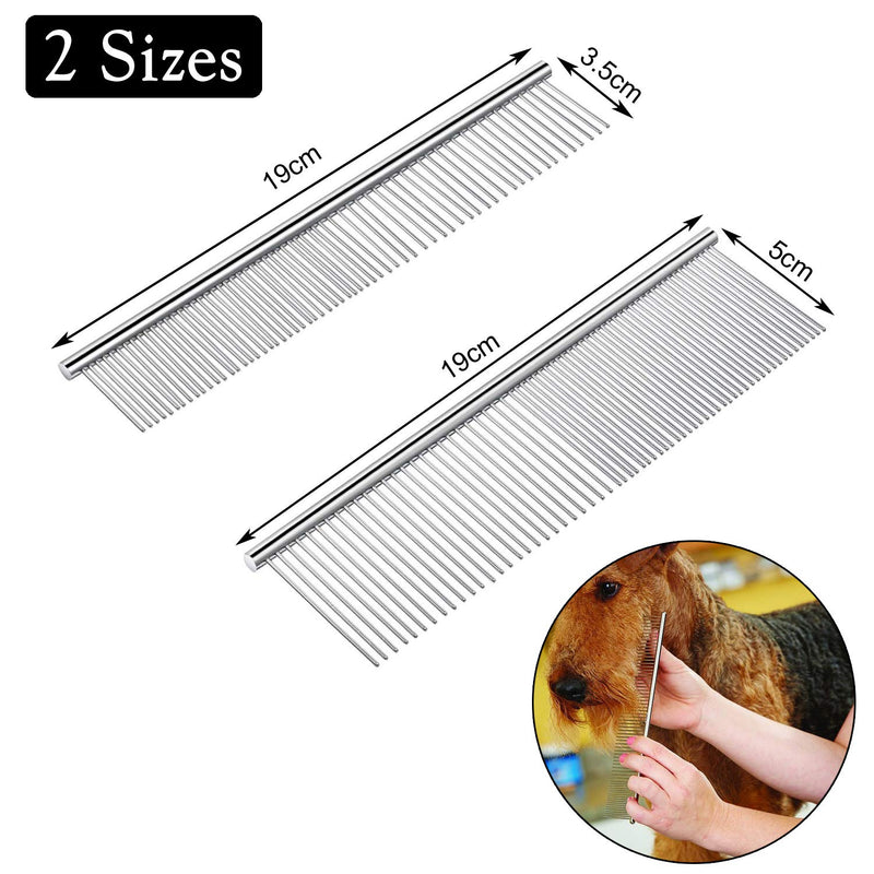 JamHooDirect Metal Pet Grooming Comb, 2 Size Stainless Steel Row Teeth Brush Hair Cleaning/Shedding/Massaging Dog Comb Tools Ideal for Large, Medium & Small Dogs & Cats with Tangled Short/Long Hair - PawsPlanet Australia