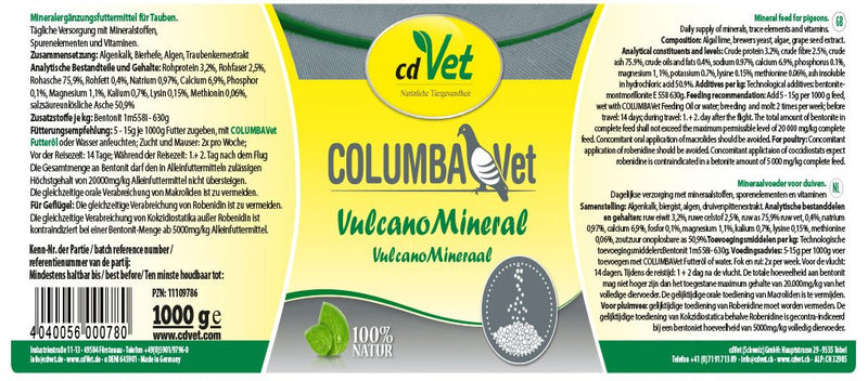 cdVet Naturprodukte ColumbaVet VulcanoMineral 1 kg - Pigeons - natural micronutrient supply with calcium, magnesium - for natural mineralization and vitamin coverage - - PawsPlanet Australia